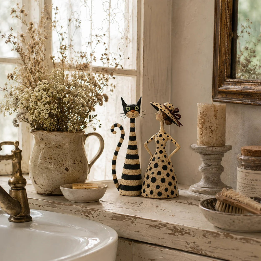 🐱✨ Vintage Cat & Lady Sculptures 🎨