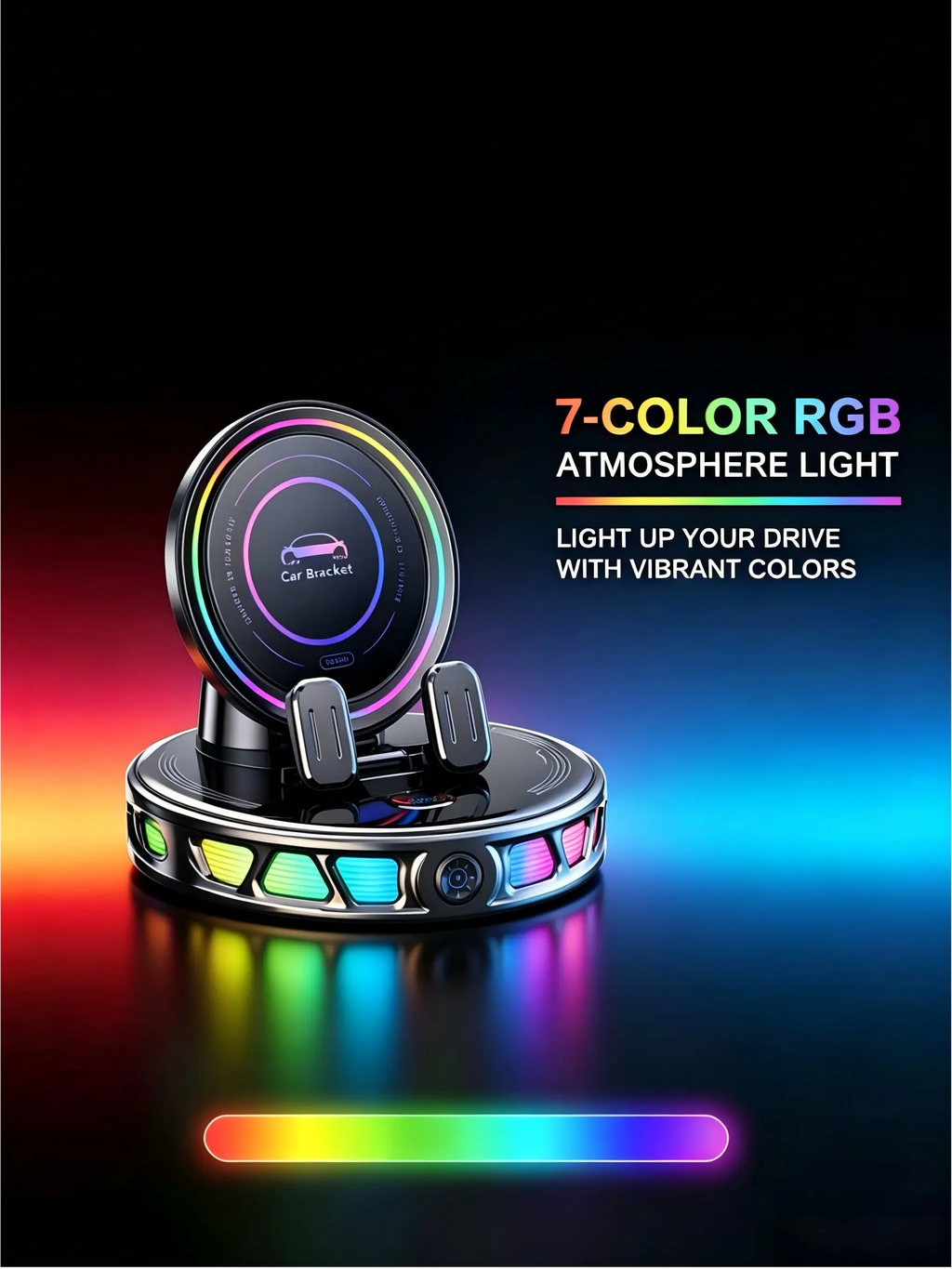 360° Rotating Wireless Charging Car Phone Mount with RGB Ambient Light