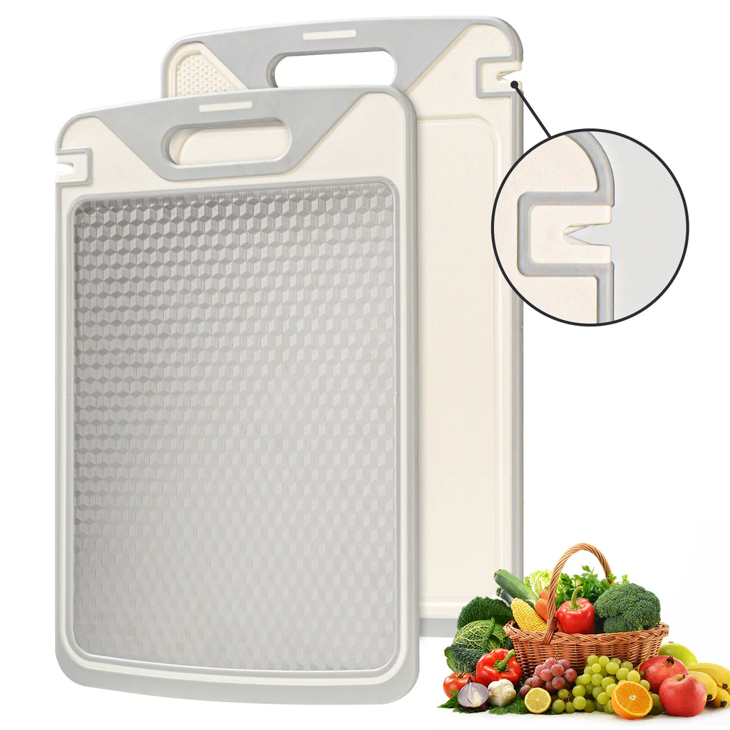 ✨2-in-1 Dual Sided Titanium Cutting Board, Stainless Steel & PP Kitchen Chopping Board