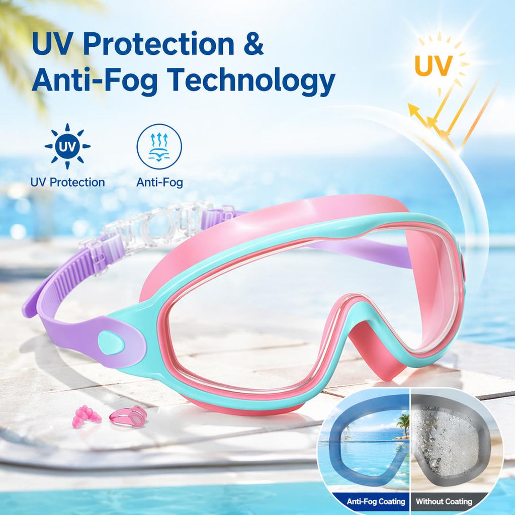 Kids Swim Goggles – Anti-Fog, UV Protection, Leakproof Swimming Goggles with Earplugs, Nose Clip & Protective Case