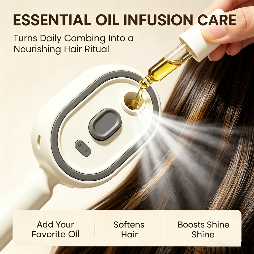 🔥Limited Time 50% OFF-Electric Nano Mist Spray Hair Brush, 3 in 1 Air Cushion Scalp Massager Comb With Essential Oil Atomization