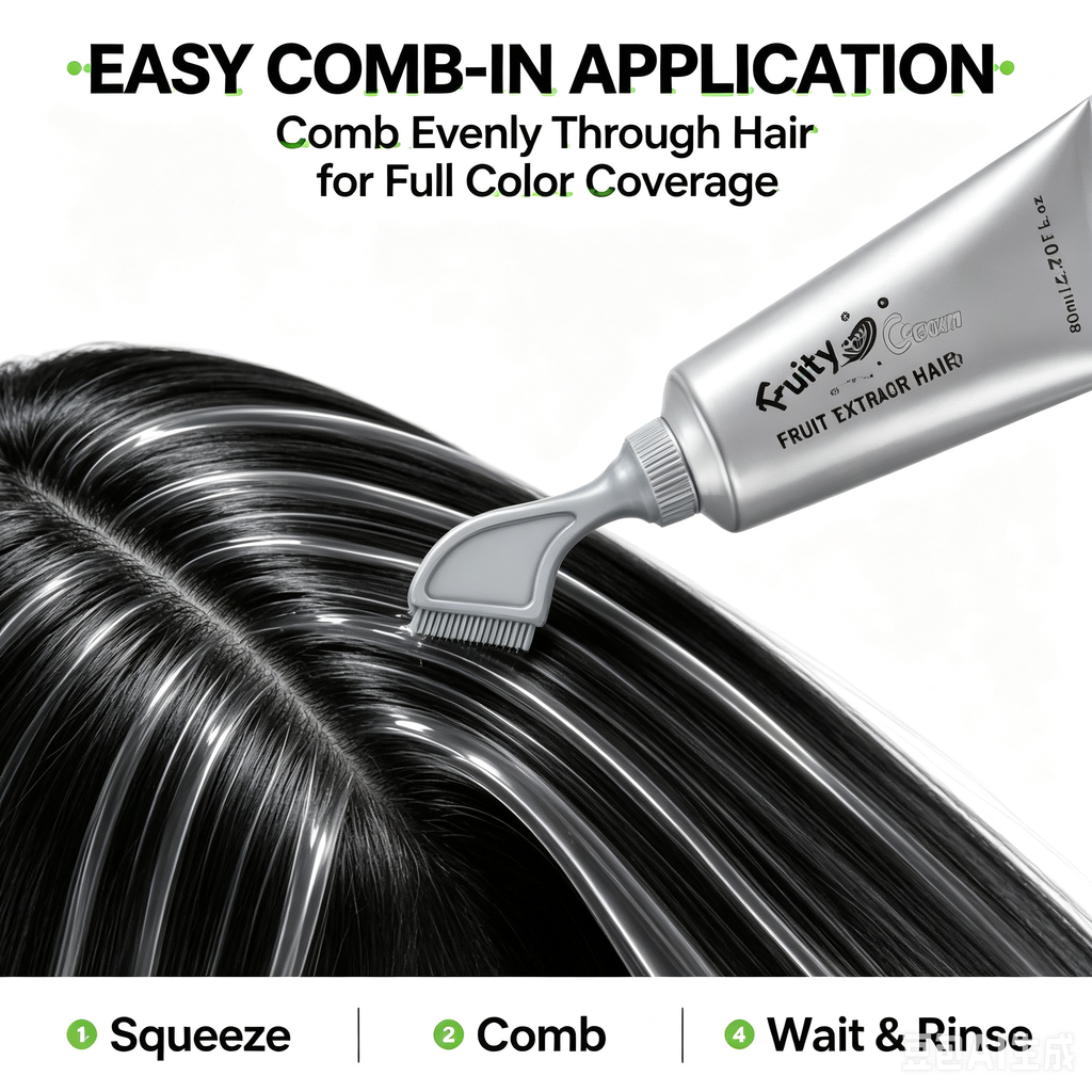 Fruit Extract Hair Dye Comb / Hair Dye Cream — Portable Home Use, Gentle Plant-Based Hair Dye for Full Hair Coloring, Reusable No Mix Hair Color