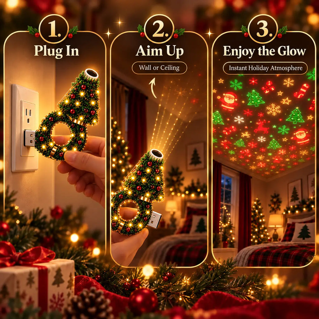 🎄 2026 Christmas Projector Night Light – USB Plug-In Holiday Projector Lamp | 6+ Festive Patterns for Bedroom, Party & Christmas Décor