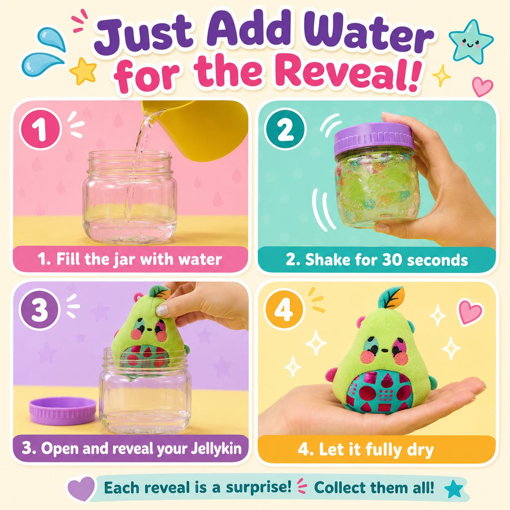 Magic Jellykins Surprise Plush Jar 2-Pack, Magical Transforming Water-Activated Toys, Mystery Box Plushies for Ages 5 and Up, Multicolor, 3”