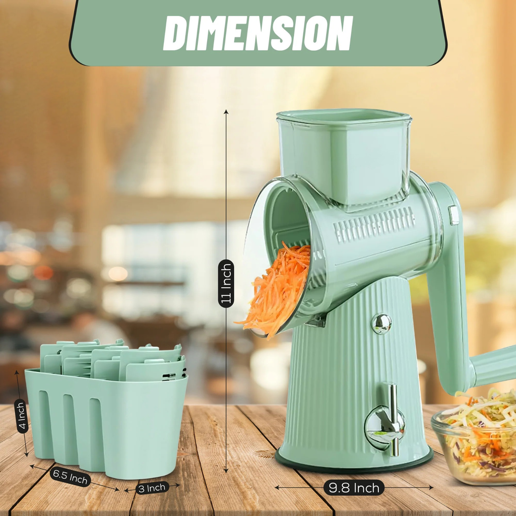 Rotary Cheese Grater with Handle, 5 Well-Designed Blades, Strong Suction Cup Base, Kitchen Utensils Vegetable Slicer Dicer Fruit Vegetable Slicer Gadgets Kitchen