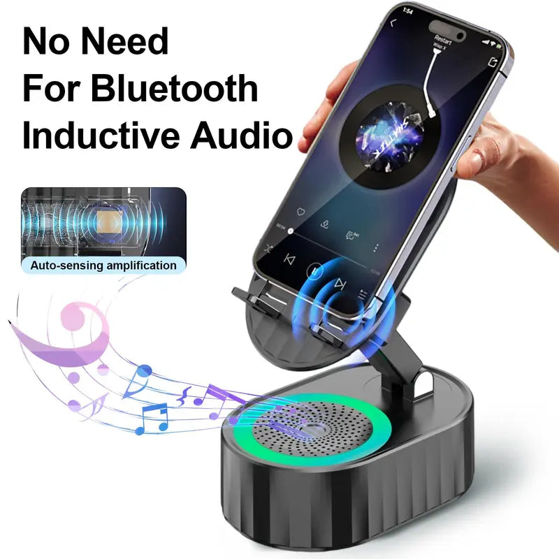 🔊📱5-in-1 Wireless Smartphone Speaker Stand – Bluetooth Audio, LED Light & Power Bank ✨