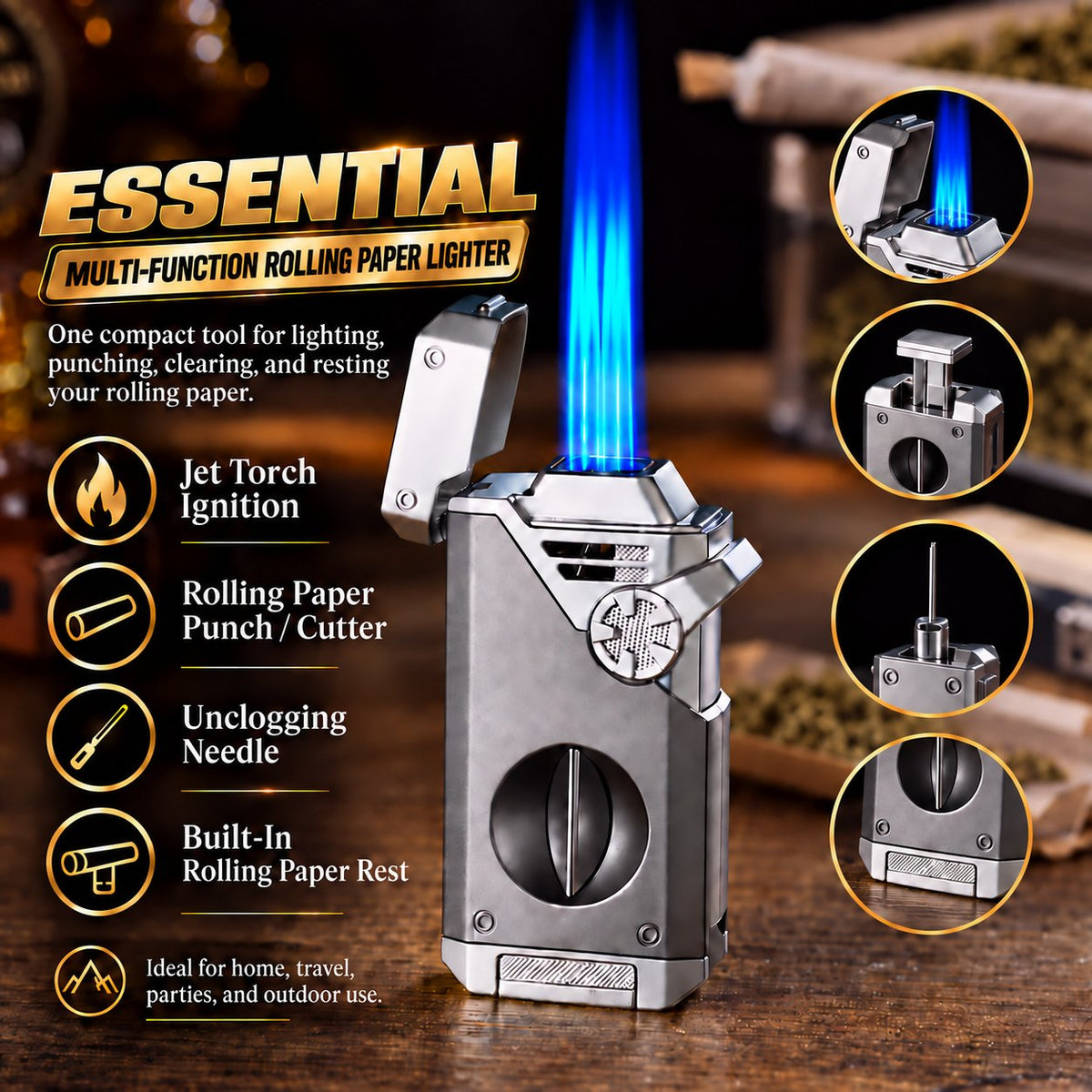 🔥💨 Quad-Flame Butane Lighter – Windproof, Refillable & Multifunctional ✨