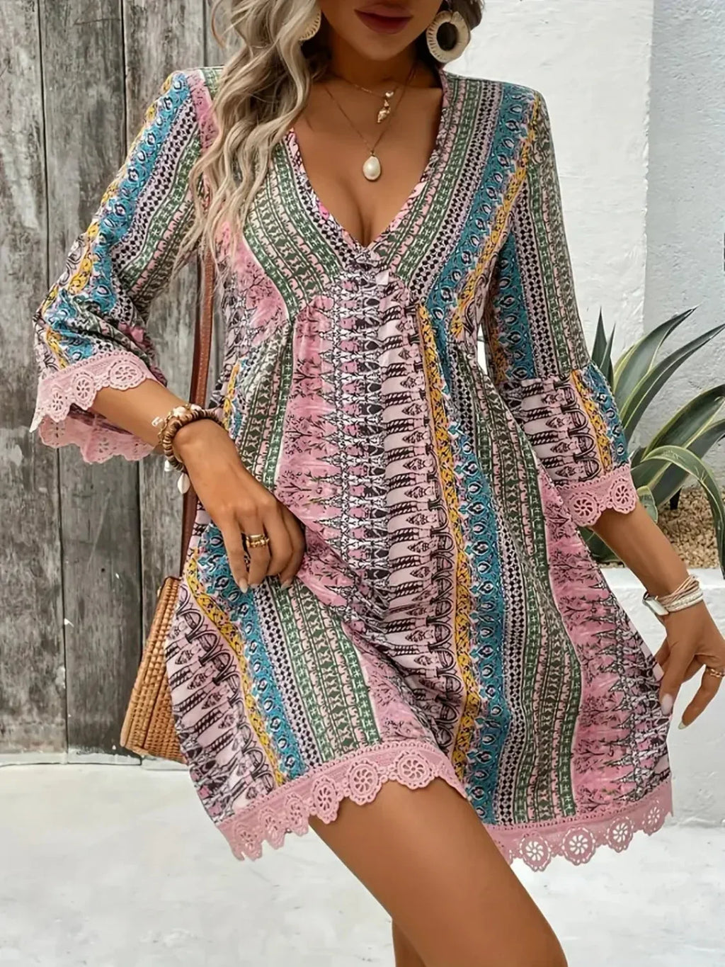 Women's Bohemian Print V-Neck Dress