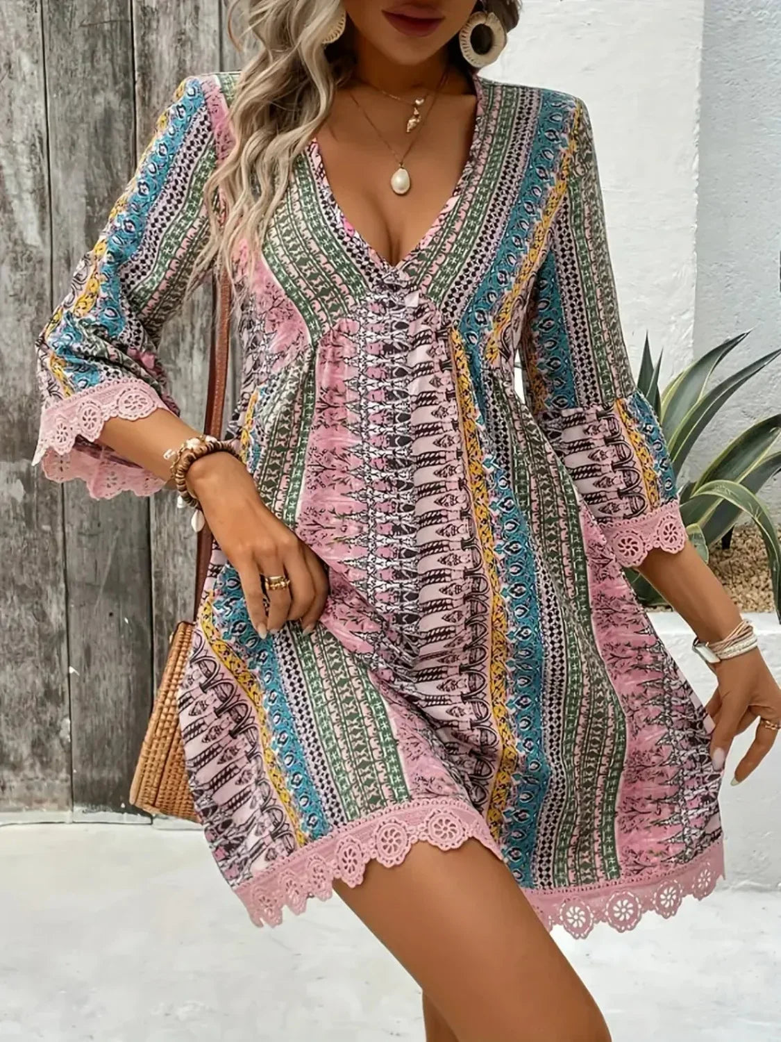 Women's Bohemian Print V-Neck Dress