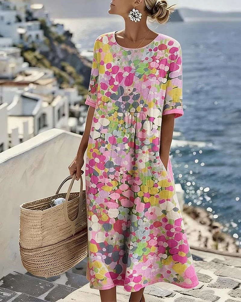 🌼Colour Bloom Watercolor Milk Silk Dress