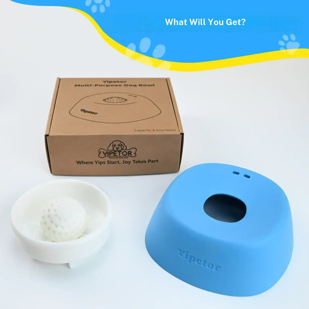 🐶🐶No-Spill Slow Feeder Dog Bowl — Built-In Rolling Ball for Liquid Treats