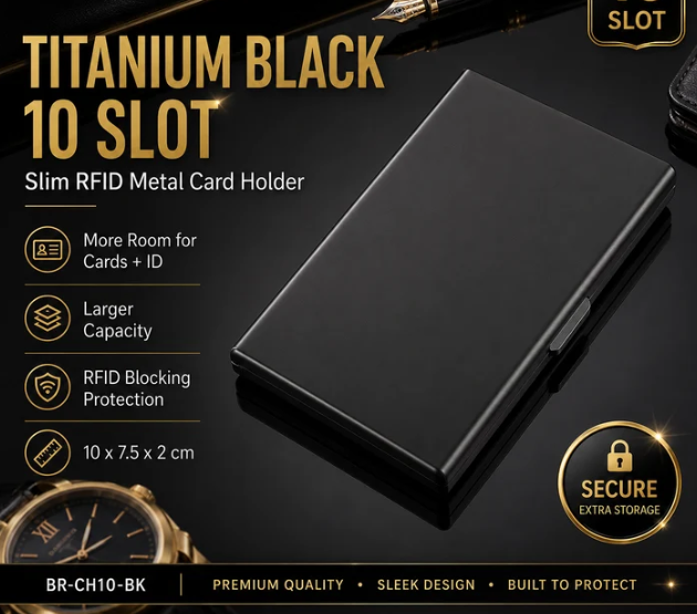 RFID Blocking Metal Card Holder – Slim Stainless Steel Wallet, 6/10 Slot