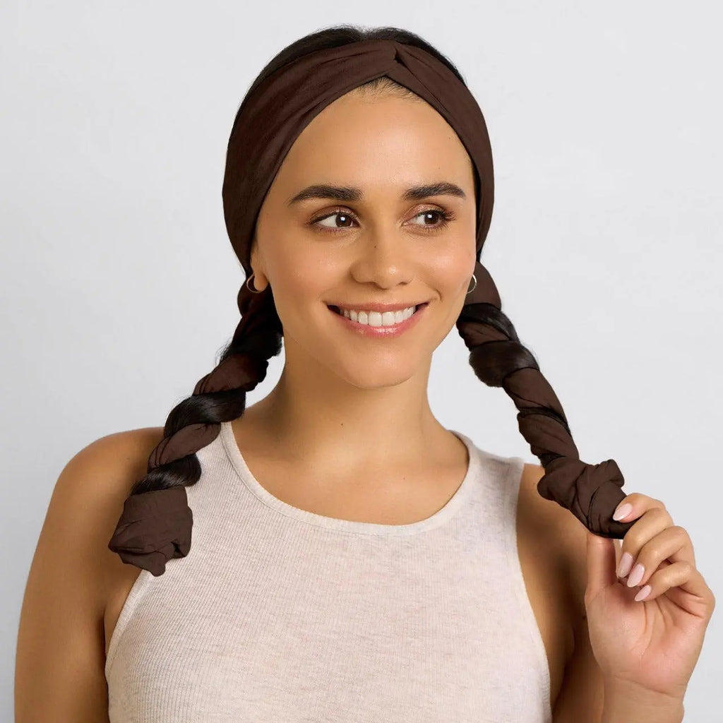 🍫✨ Chocolate Brown Heatless Curling Headband – Soft Waves & Curls Without Heat 💁‍♀️