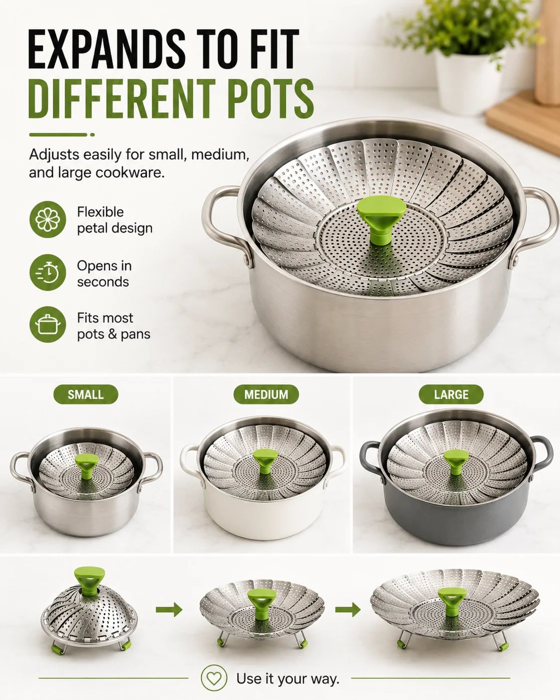 🥟🥟Expandable Stainless Steel Steamer Basket | Foldable Pot Insert