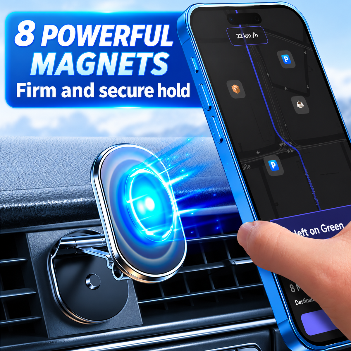 🔄Foldable metal magnetic car phone holder - 360° rotating
