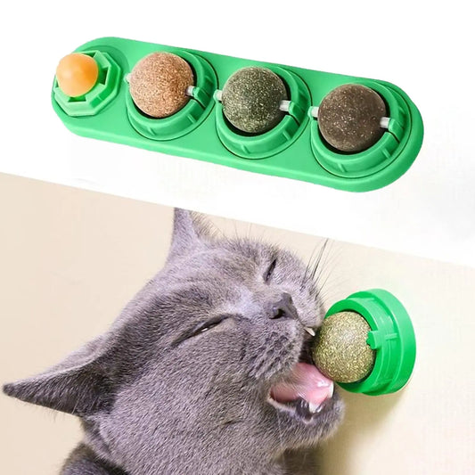 Catnip Toys Balls 4 Pcs, Extra Cat Energy Ball, Edible Kitten Silvervine Toys, Healthy Kitty Teeth Cleaning Dental Chew Toys, Cat Wall Treats Cat Stuf