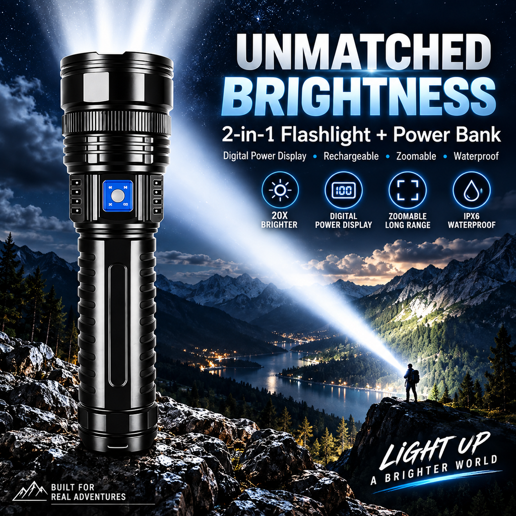 Portable Strong Flashlight Power Bank - USB Port