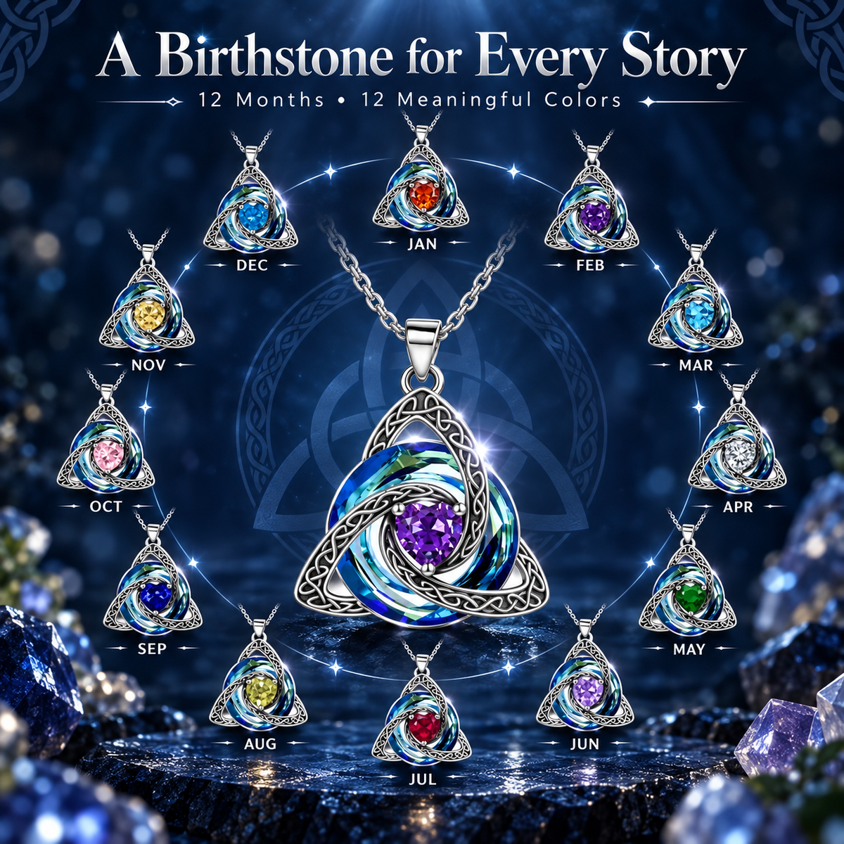 Birthstone Celtic Knot Necklace for Women