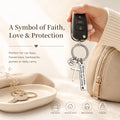 Maneja Con Cuidado Te Necesito Aquí Conmigo Keychain with Cross & I Love You Charm Spanish