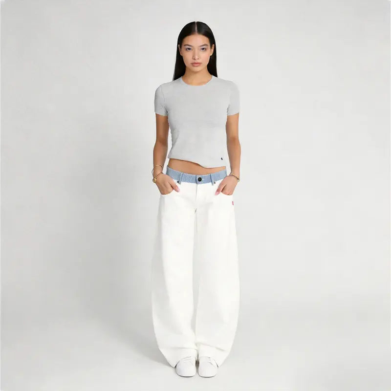 Adjustable Low-Rise Loose Barrel Leg Jeans
