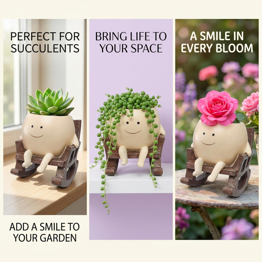 🌼 Cartoon Chair Resin Vase – Adorable Flower Pot & Home Decor