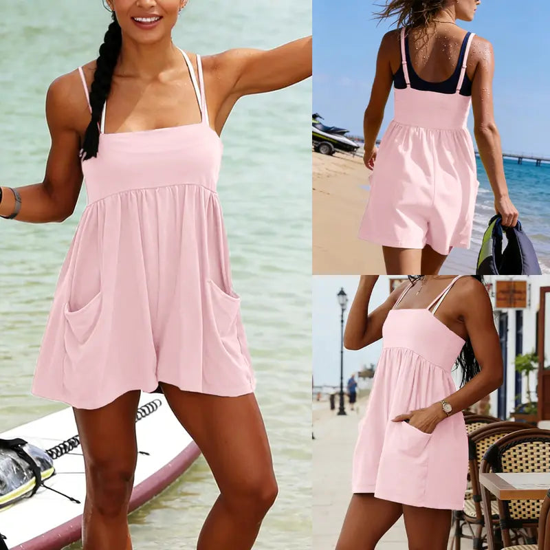 Cotton Strappy Pocket Romper