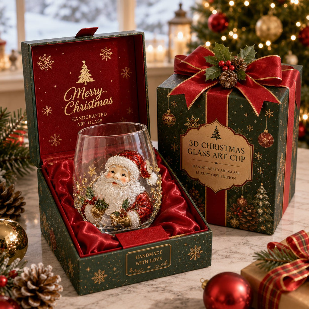 🎅Christmas Early Bird Sale🎄 3D Christmas Glass Art Cup | Luxury Raised Holiday Glassware for Drinks, Decor & Christmas Gifts 🎁