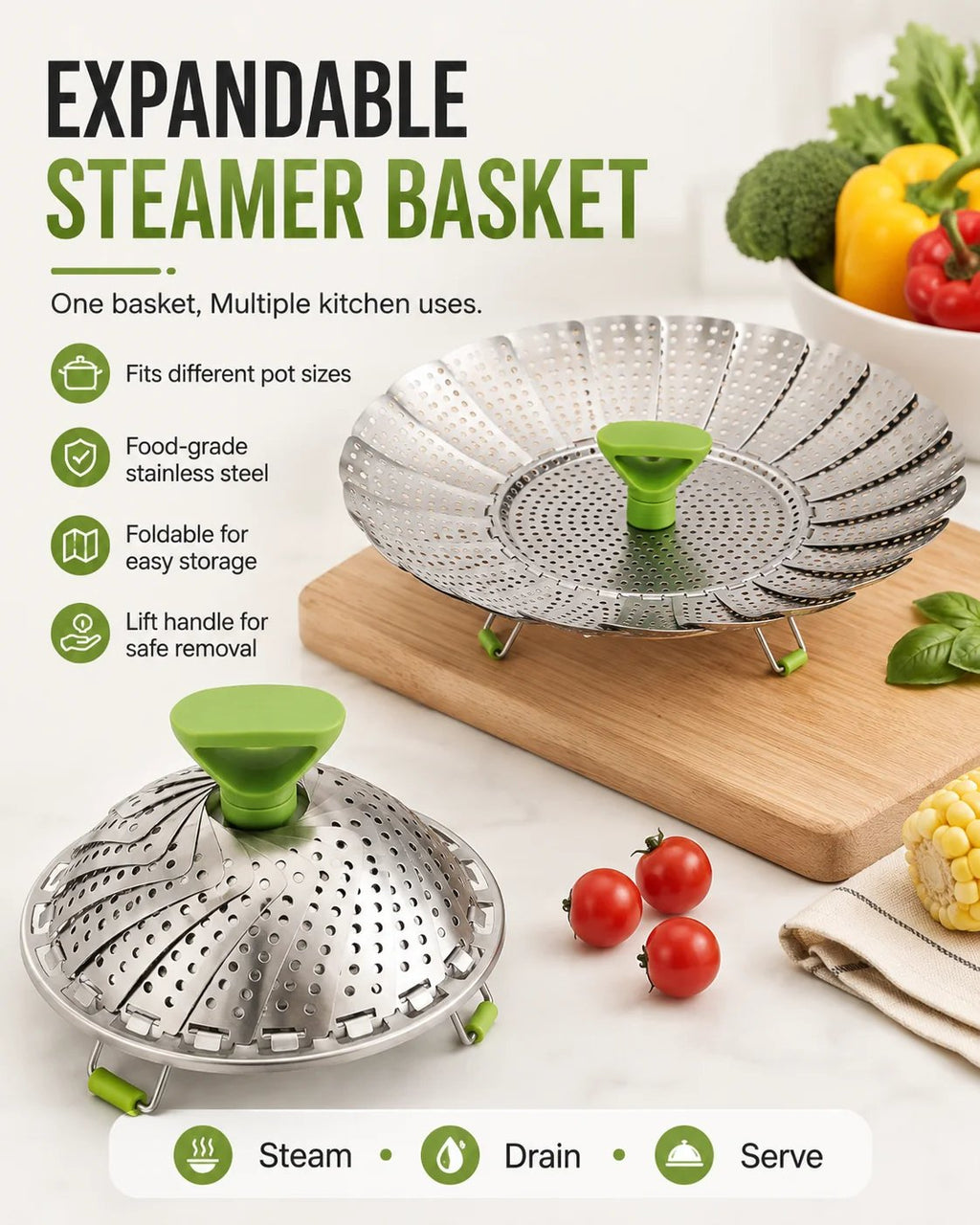 🥟🥟Expandable Stainless Steel Steamer Basket | Foldable Pot Insert