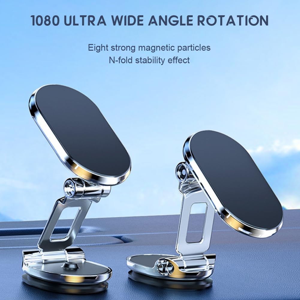 📱 Foldable Magnetic Car Phone Holder – 360° Rotating Metal Mount