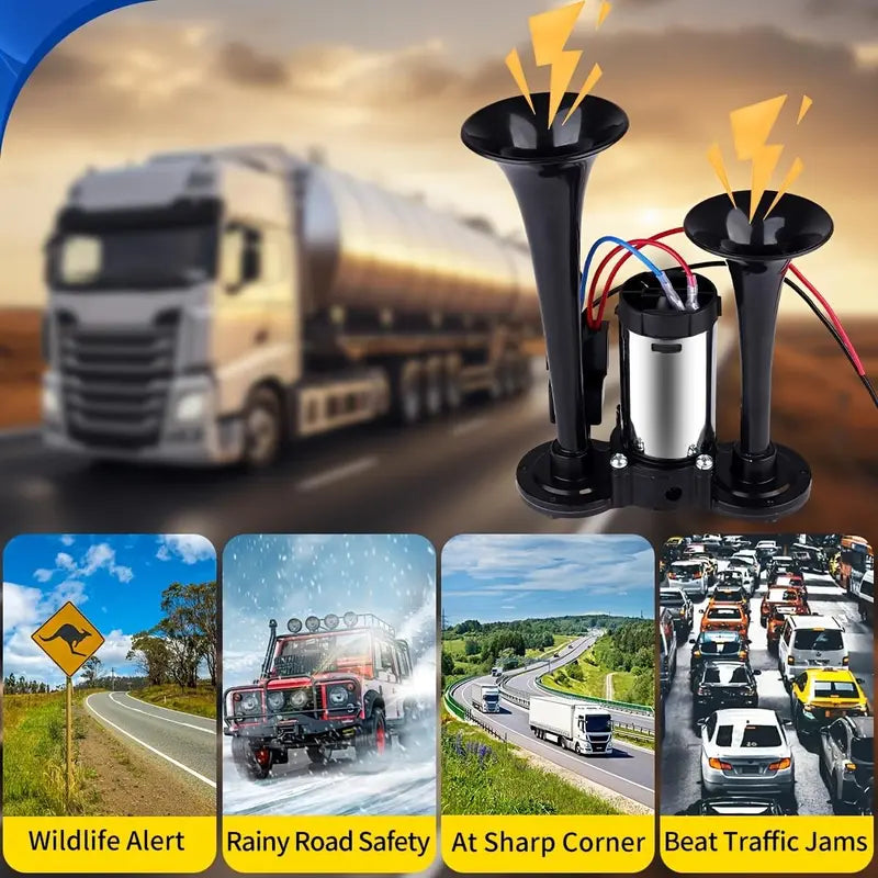 📢🔊 2026 Upgraded 12V 130DB Air Horn Dual Horn Kit with Air Compressor 🚗✨