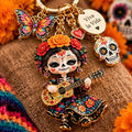 🌼💀 Día de Muertos Charm Keychain | 4 Colorful Floral & Skull-Inspired Styles 🔑✨
