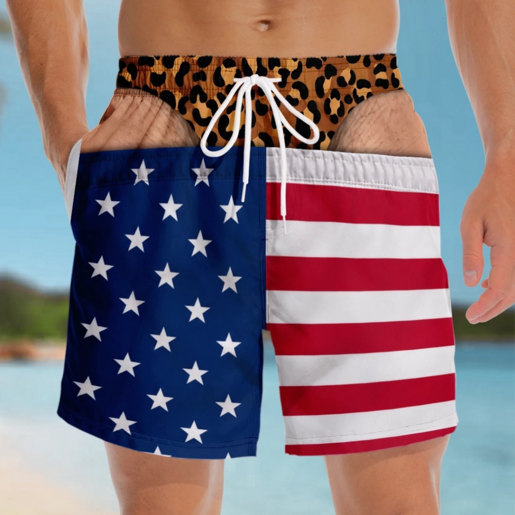 🔥8800+ sold 50% OFF🎁Funny Patriotic Men's Swim Trunks – Personalized Wide Load Beach Shorts