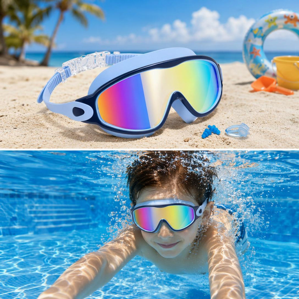 Kids Swim Goggles – Anti-Fog, UV Protection, Leakproof Swimming Goggles with Earplugs, Nose Clip & Protective Case