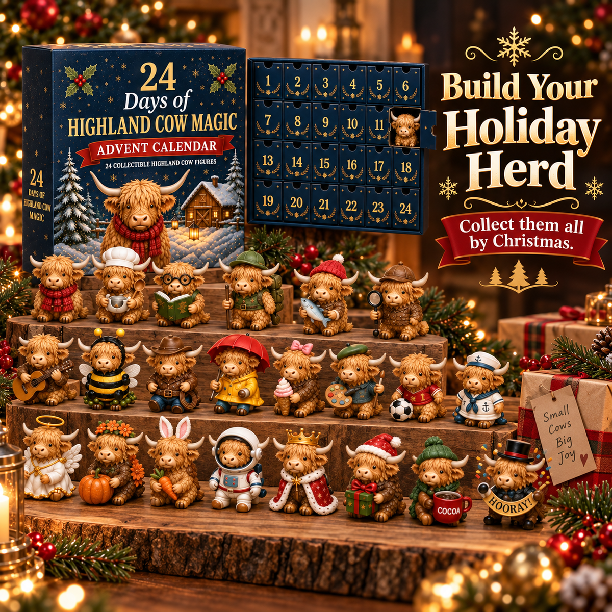 🔥 Last Day 50% OFF! 🐮 24-Day Highland Cow Surprise Advent Calendar 🎄