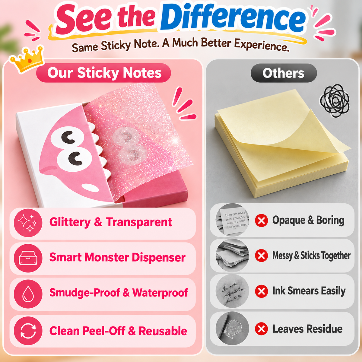 ✨ Glitter Transparent Pull-Out Sticky Notes & Aesthetic Memo Pads