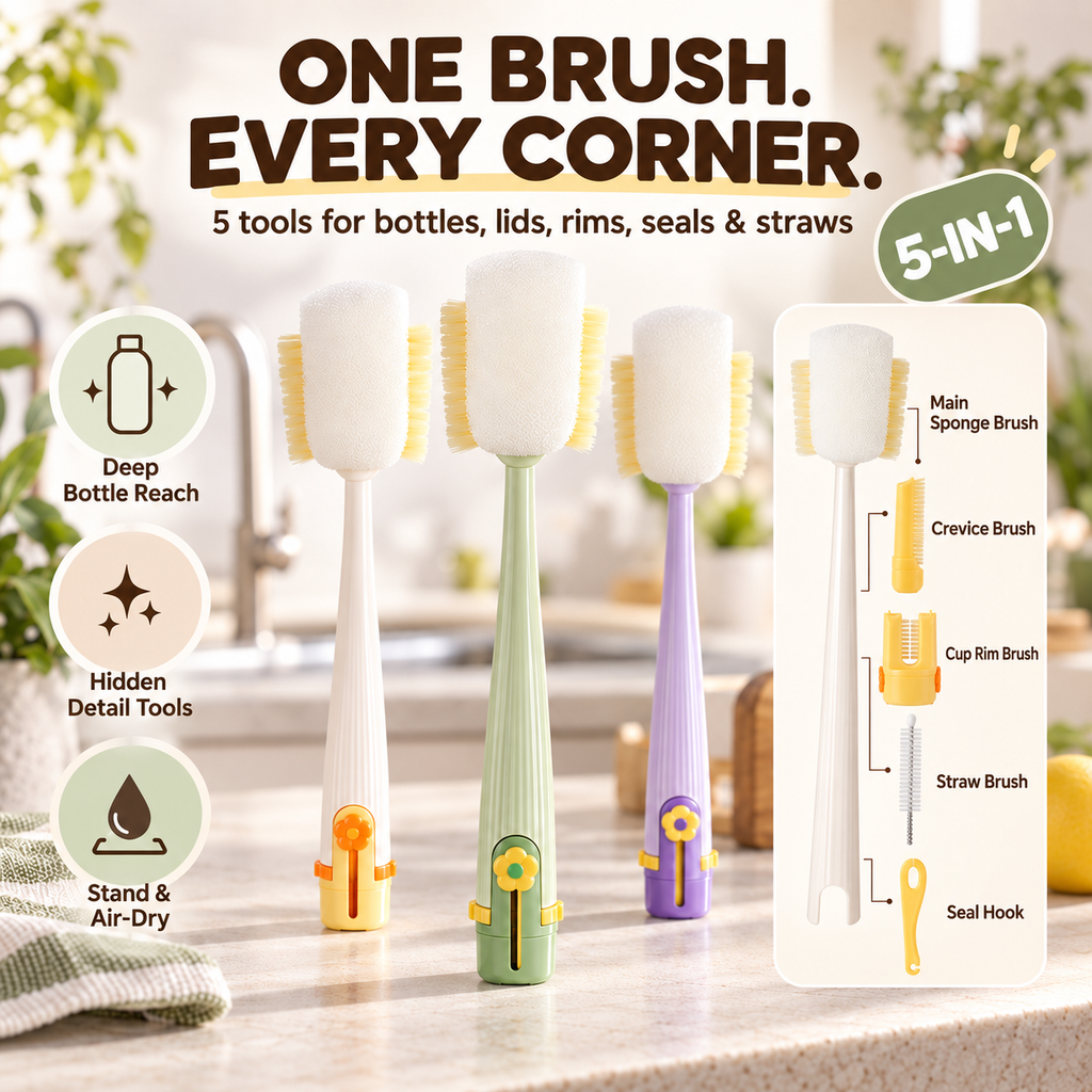 🧼 5-in-1 Bottle & Cup Cleaning Brush – Clean Every Hidden Corner