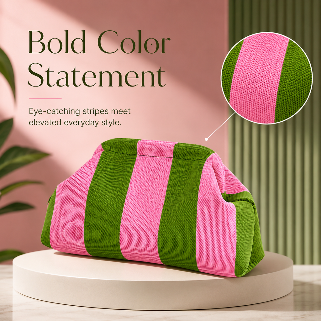 Women's Striped  Cloud Handbag, Clip-Top Crossbody Bag, Lightweight Foldable for Daily Use, Party, Travel, Gift Idea