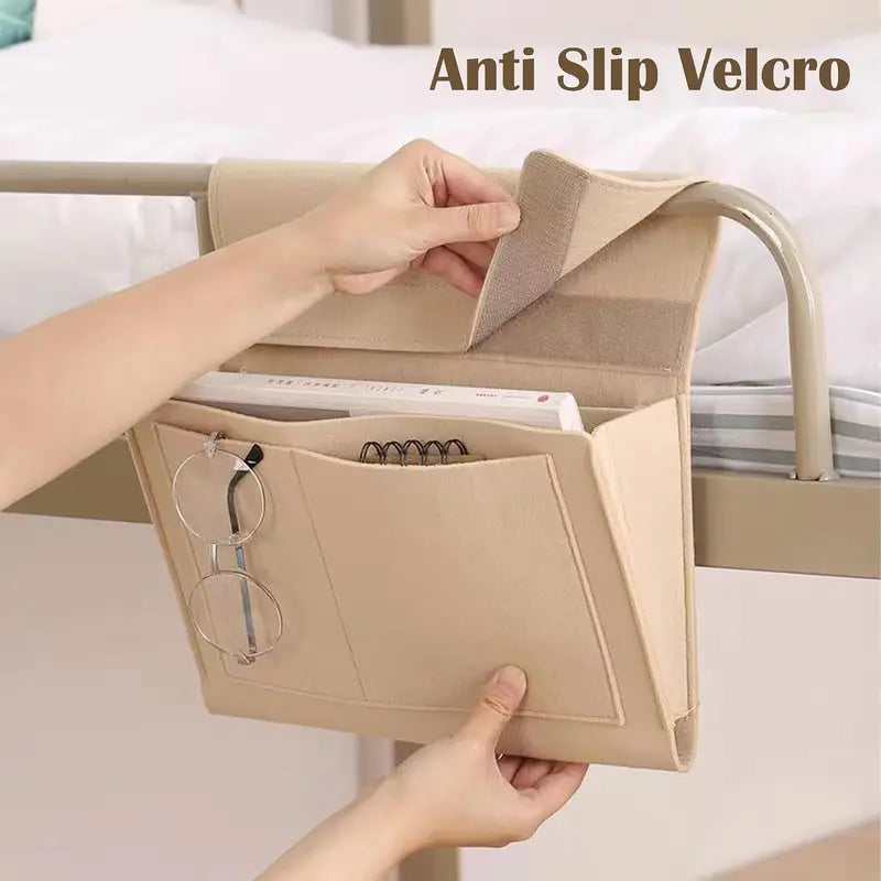 Bedside Storage Organizer – 5-Pocket Felt Hanging Bed Caddy 📚📱✨