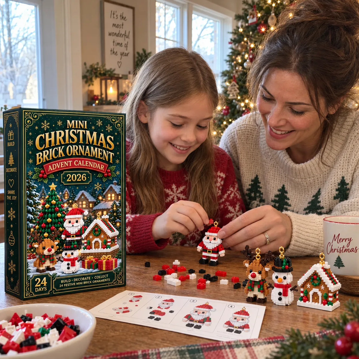 🎄24-Day Mini Christmas Brick Ornament Advent Calendar – Build, Hang & Keep 24 Holiday Ornaments 🎁✨