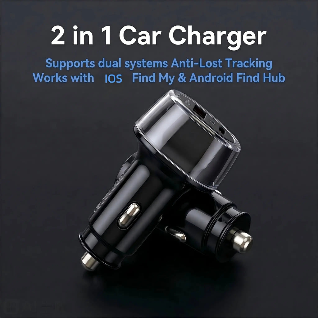 2-in-1 Compact Car Charger GPS Tracker Adapter - 50W Fast Charging USB-C Device