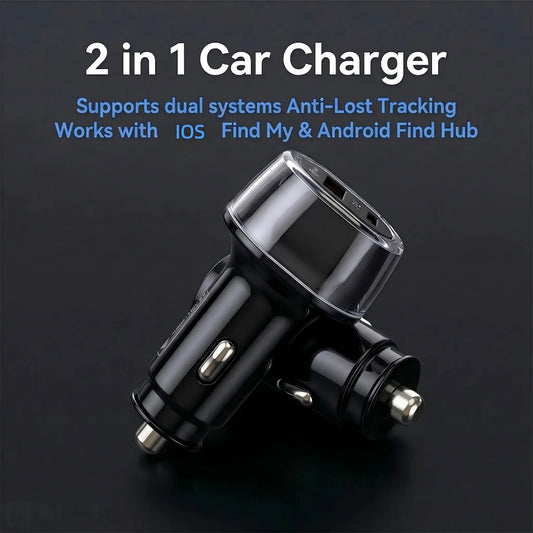 2-in-1 Compact Car Charger GPS Tracker Adapter - 50W Fast Charging USB-C Device