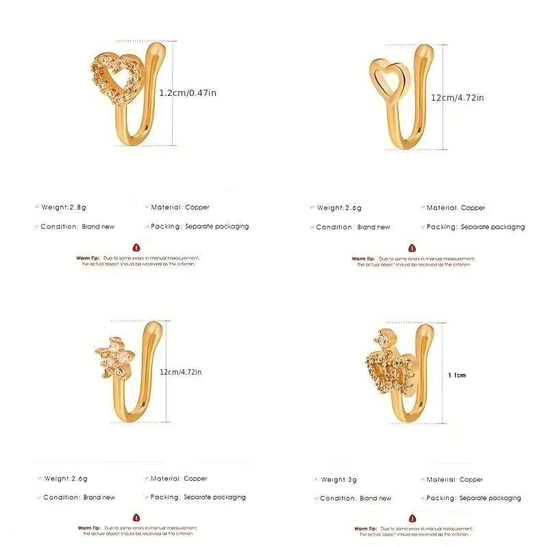 🔥2026 HOT SALE✨9pcs Nose Ring Jewelry Shape Nose Ring Copper Non Piercing Nose Rings