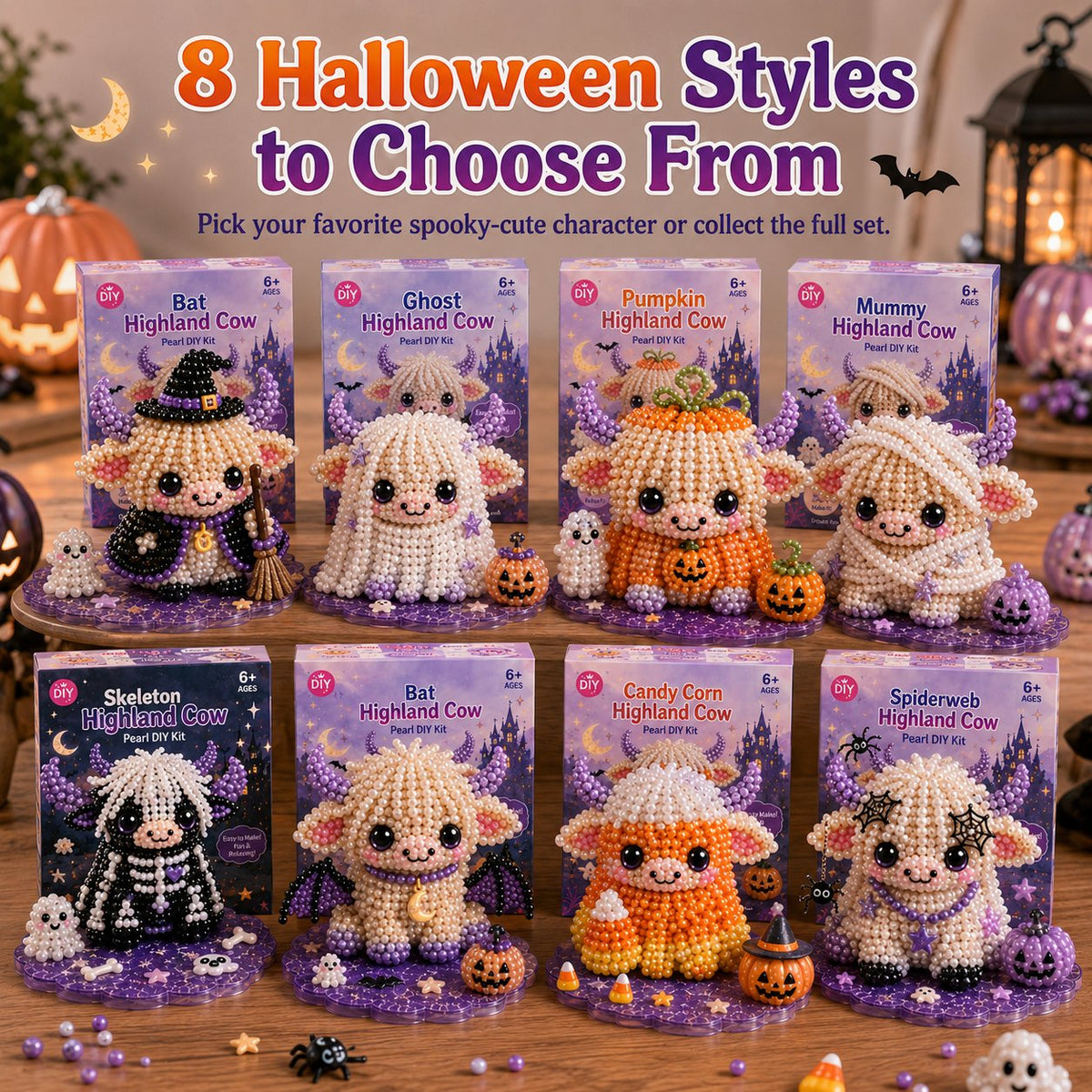 ⏳ Last Day 49% OFF – 🎃 Beginner-Friendly Halloween Highland Cow 3D Pearl Bead DIY Kit | Complete Kit with All Tools & Step-by-Step Guide Included 💕
