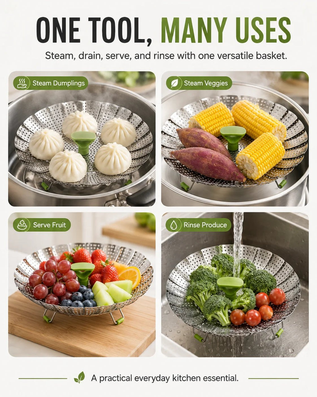 🥟🥟Expandable Stainless Steel Steamer Basket | Foldable Pot Insert