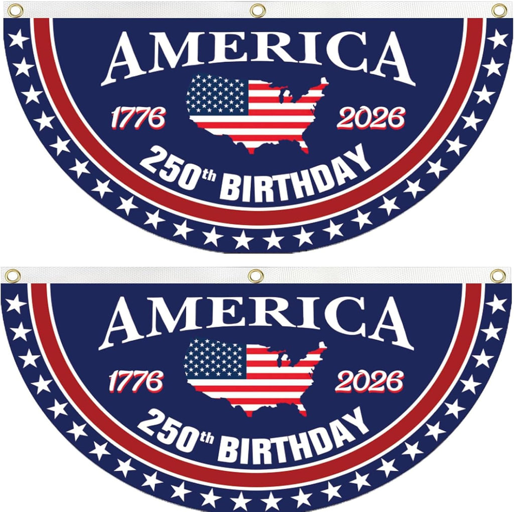250 Year Anniversary Patriotic Fan Bunting Banner – 1776–2026 USA Celebration Flag Decoration (3×6 FT, 2 Pack)