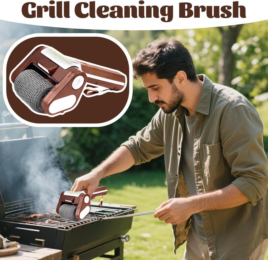 【Father's Day Gift】Electric Grill Brush with LED Light – Bristle-Free BBQ Cleaner with 304 Stainless Steel Power Roller