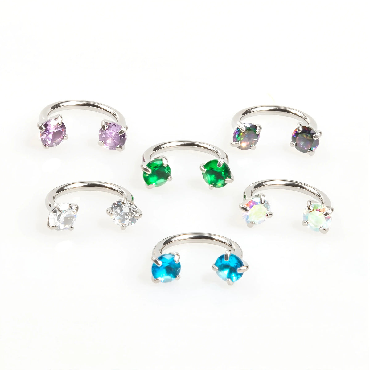 ✨ 6PCS 316L Medical-Grade Titanium Steel Horseshoe Nose Hoop Set – Internally Threaded Gem Nose Rings with Free Ball Holder & Guiding Needle