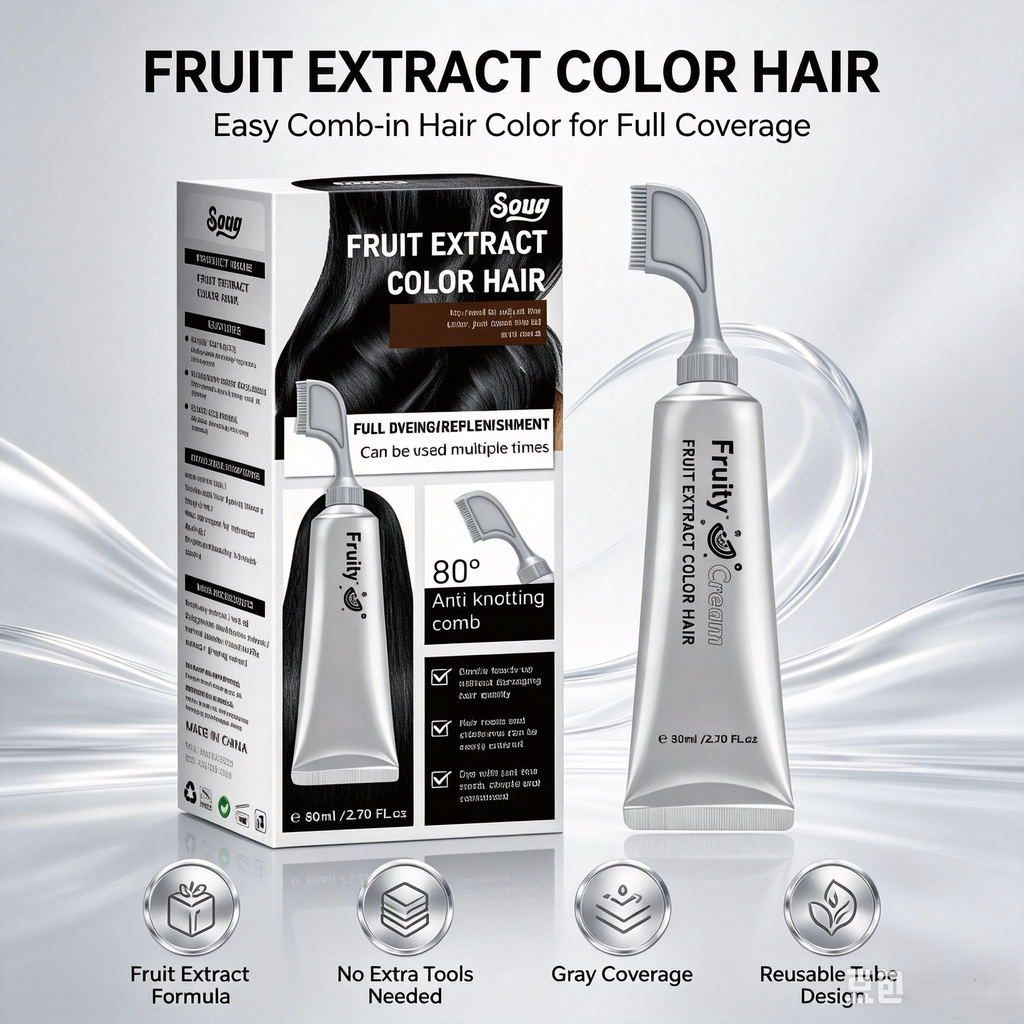 Fruit Extract Hair Dye Comb / Hair Dye Cream — Portable Home Use, Gentle Plant-Based Hair Dye for Full Hair Coloring, Reusable No Mix Hair Color