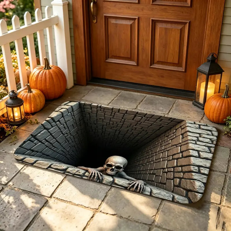 🎃💀 Halloween Front Door Mat – Festive 3D Skull & Clown Horror Rug 🤡