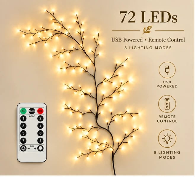 🌿✨ Flexible LED Branch Lights | Remote-Controlled Holiday Wall Decor 🎄💡